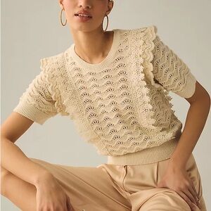 Anthropologie Kachel Crochet Knit Short Sleeve Sweater Top – Cream Size S
